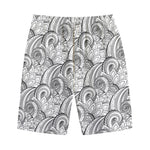 Zentangle Flower Pattern Print Cotton Shorts
