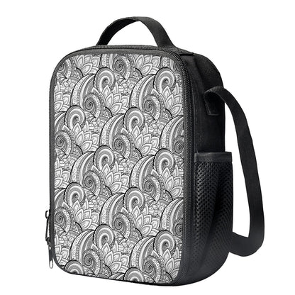 Zentangle Flower Pattern Print Crossbody Lunch Bag