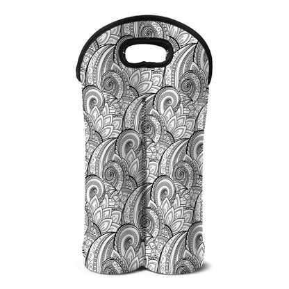 Zentangle Flower Pattern Print Double Neoprene Wine Tote