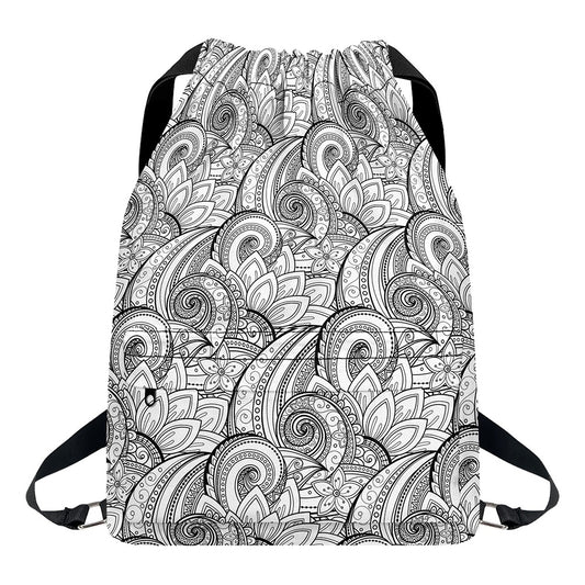 Zentangle Flower Pattern Print Drawstring Backpack