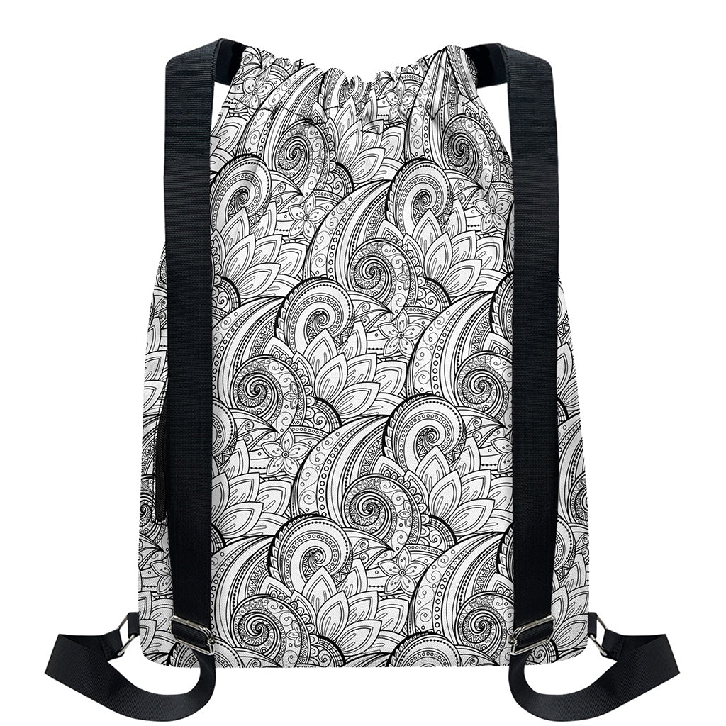 Zentangle Flower Pattern Print Drawstring Backpack