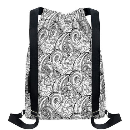 Zentangle Flower Pattern Print Drawstring Backpack
