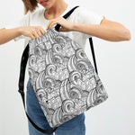 Zentangle Flower Pattern Print Drawstring Backpack