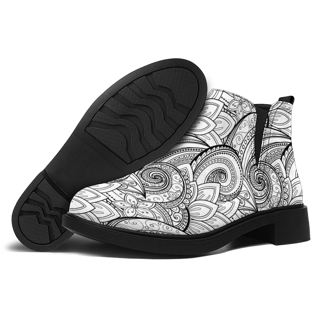 Zentangle Flower Pattern Print Flat Ankle Boots