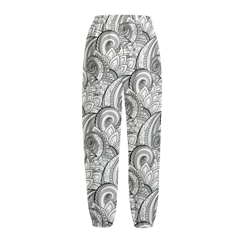 Zentangle Flower Pattern Print Fleece Lined Knit Pants