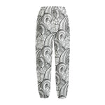 Zentangle Flower Pattern Print Fleece Lined Knit Pants