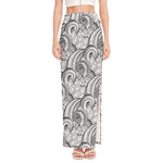 Zentangle Flower Pattern Print High Slit Maxi Skirt