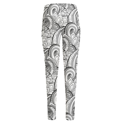 Zentangle Flower Pattern Print High-Waisted Pocket Leggings