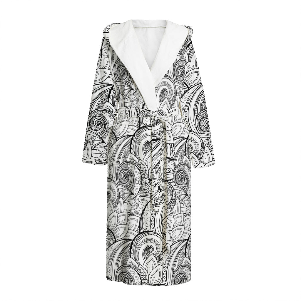 Zentangle Flower Pattern Print Hooded Bathrobe