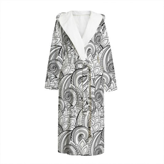 Zentangle Flower Pattern Print Hooded Bathrobe