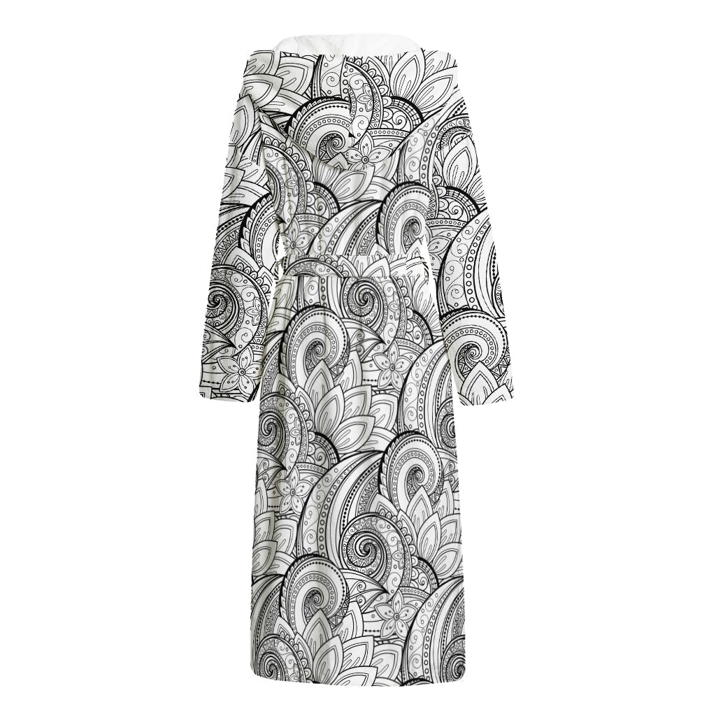 Zentangle Flower Pattern Print Hooded Bathrobe