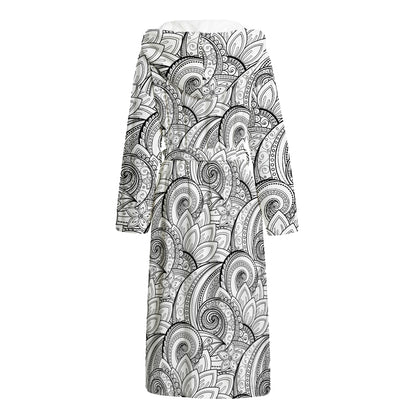 Zentangle Flower Pattern Print Hooded Bathrobe