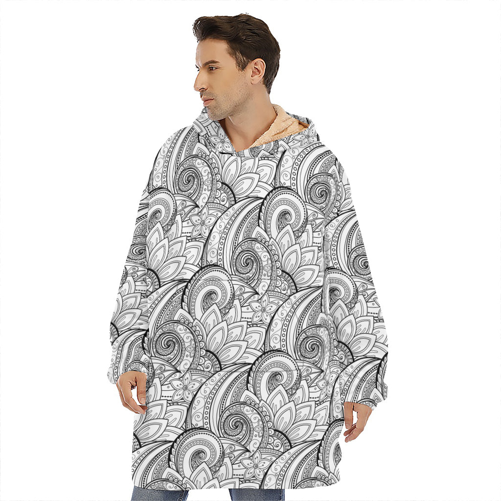 Zentangle Flower Pattern Print Hoodie Blanket