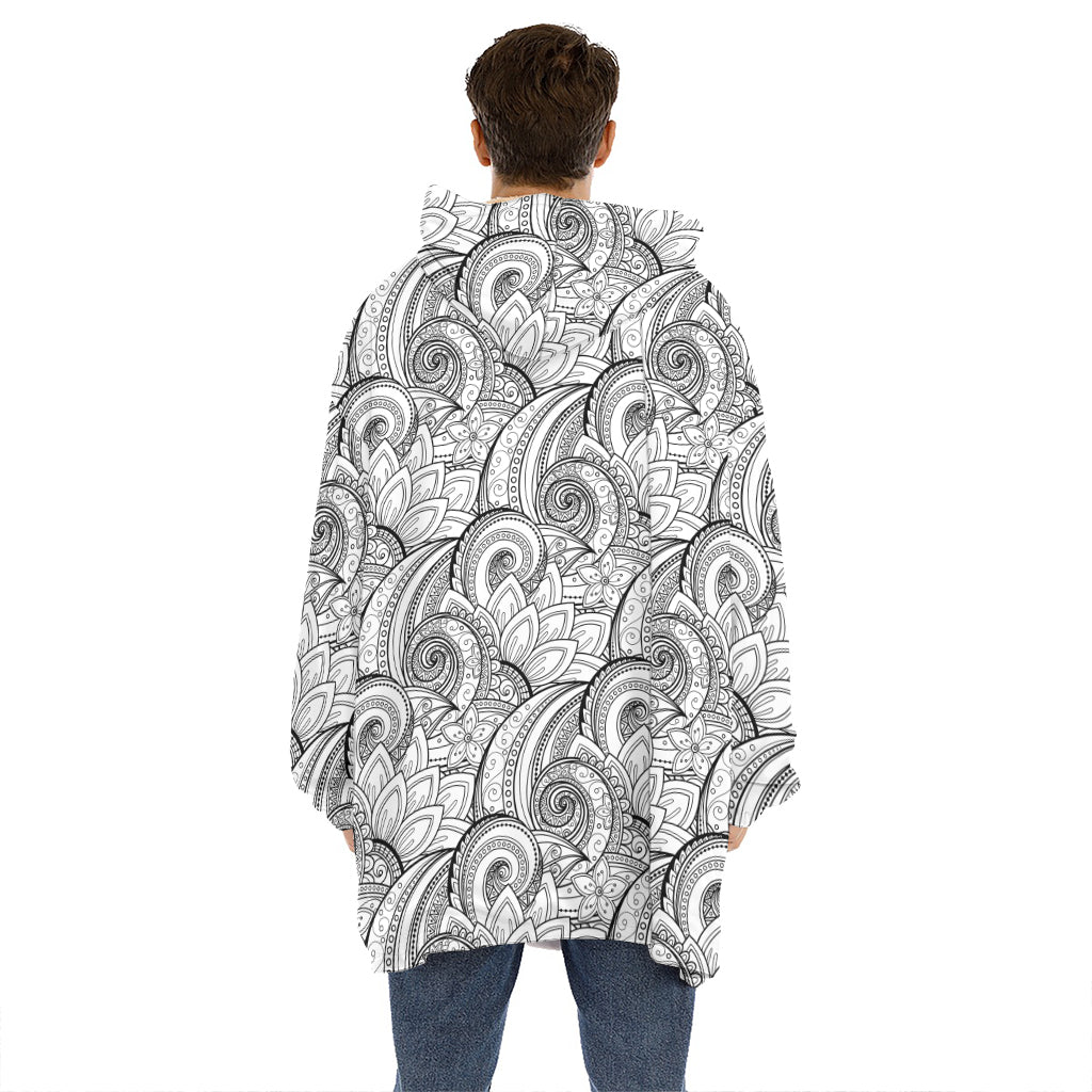 Zentangle Flower Pattern Print Hoodie Blanket