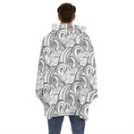 Zentangle Flower Pattern Print Hoodie Blanket
