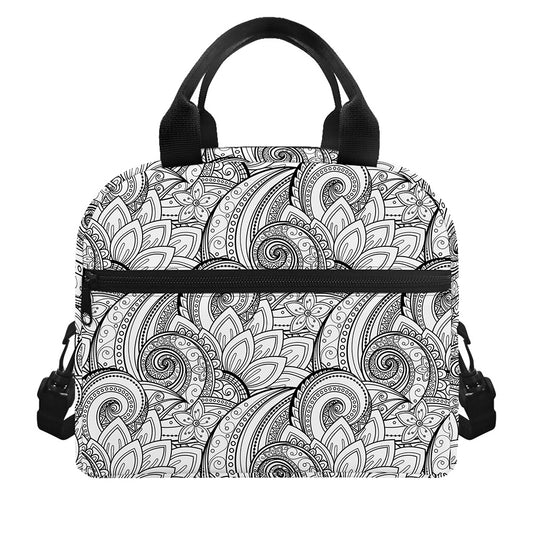 Zentangle Flower Pattern Print Insulated Lunch Bag
