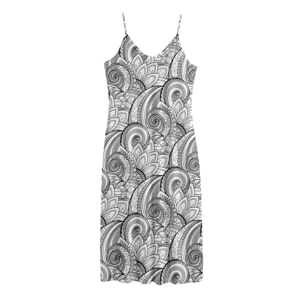 Zentangle Flower Pattern Print Jersey Midi Cami Dress