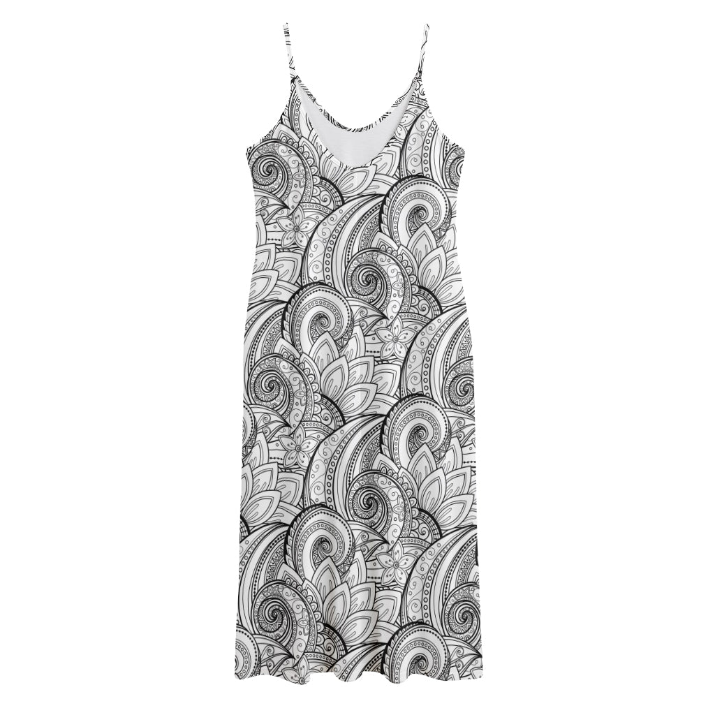 Zentangle Flower Pattern Print Jersey Midi Cami Dress