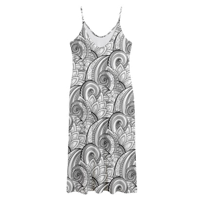 Zentangle Flower Pattern Print Jersey Midi Cami Dress