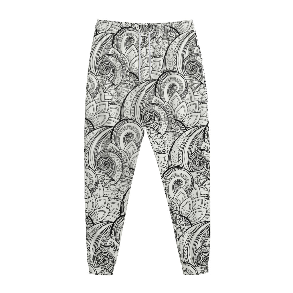 Zentangle Flower Pattern Print Jogger Pants