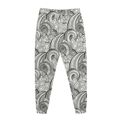 Zentangle Flower Pattern Print Jogger Pants