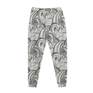 Zentangle Flower Pattern Print Jogger Pants