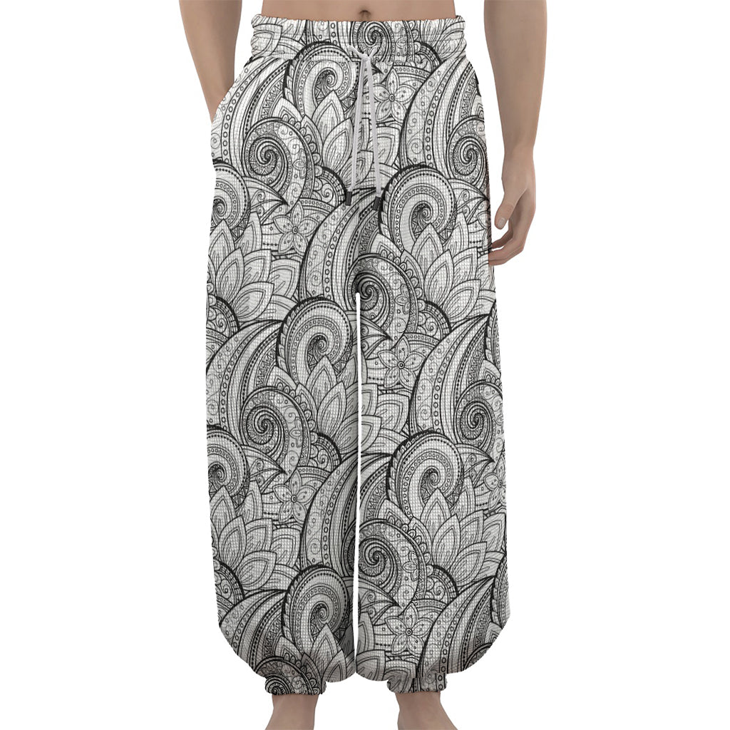 Zentangle Flower Pattern Print Lantern Pants