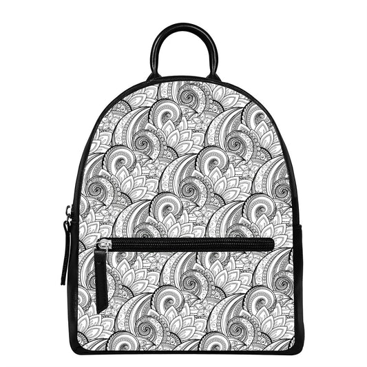 Zentangle Flower Pattern Print Leather Backpack