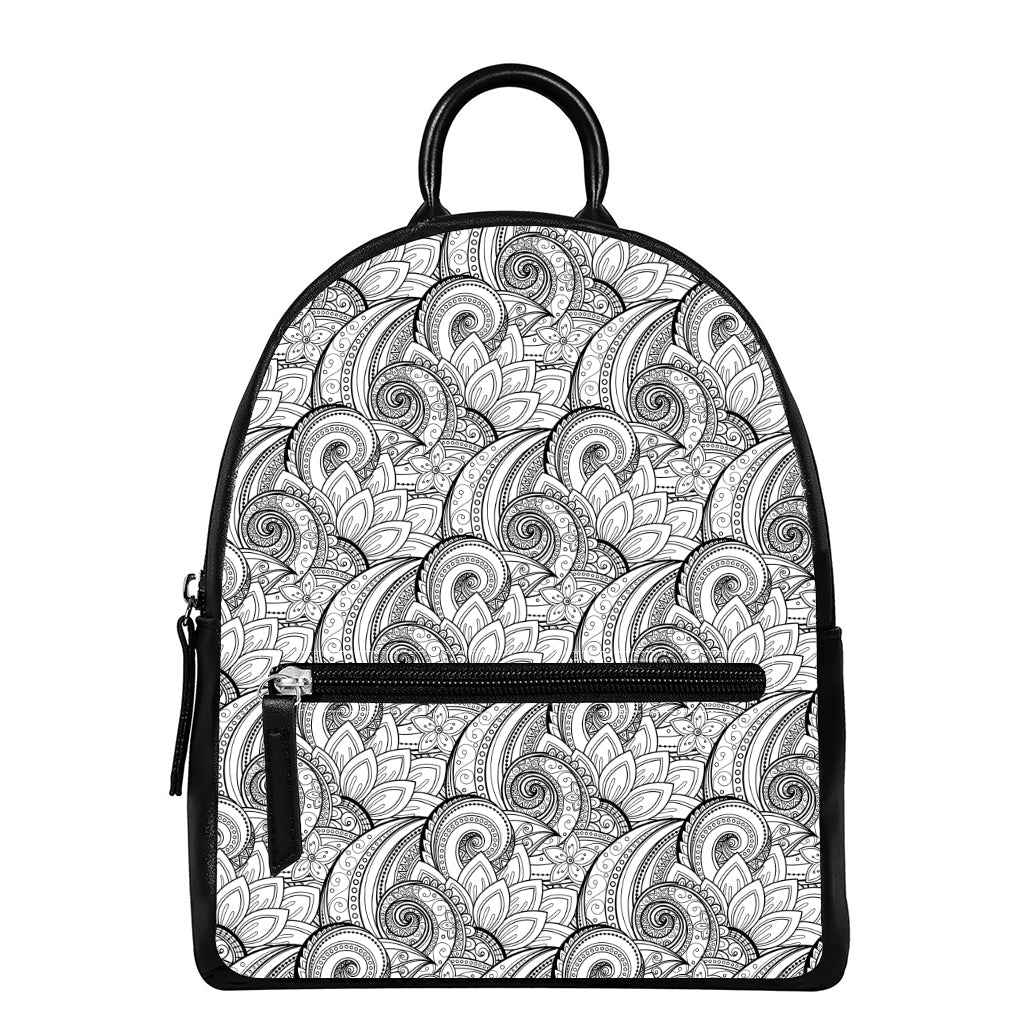Zentangle Flower Pattern Print Leather Backpack