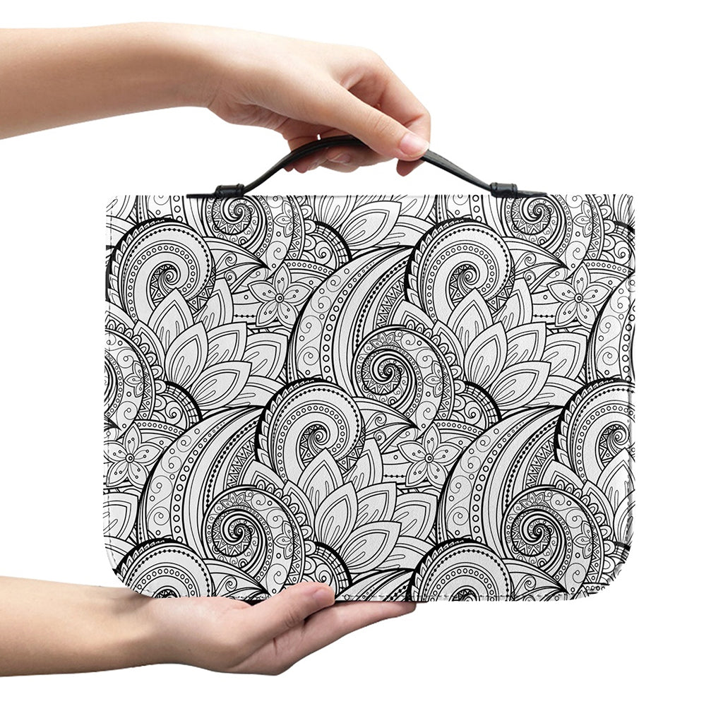 Zentangle Flower Pattern Print Leather Bible Cover