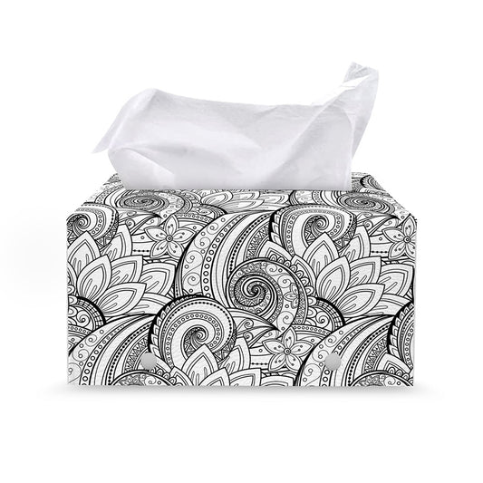 Zentangle Flower Pattern Print Leather Tissue Box Cover
