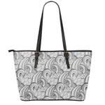 Zentangle Flower Pattern Print Leather Tote Bag