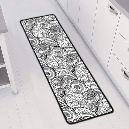Zentangle Flower Pattern Print Long Kitchen Mat