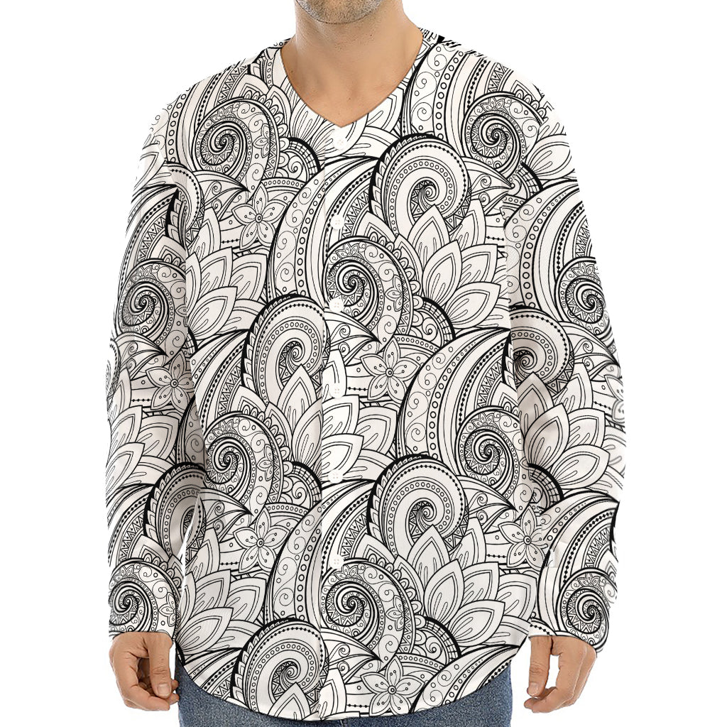 Zentangle Flower Pattern Print Long Sleeve Baseball Jersey