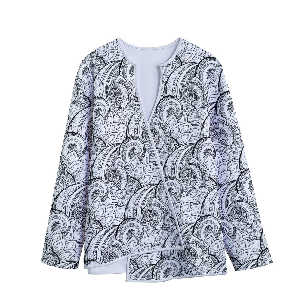 Zentangle Flower Pattern Print Long Sleeve Short Coat