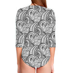Zentangle Flower Pattern Print Long Sleeve Swimsuit