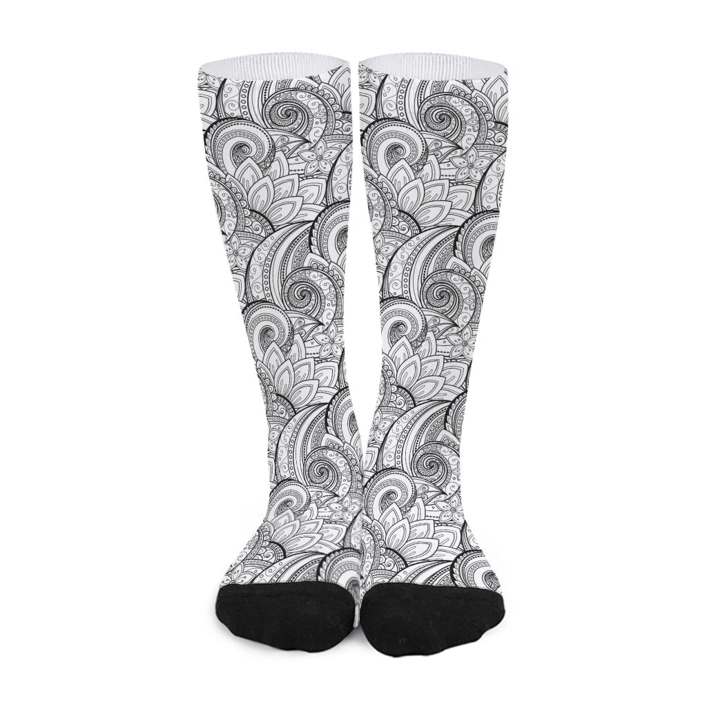 Zentangle Flower Pattern Print Long Socks