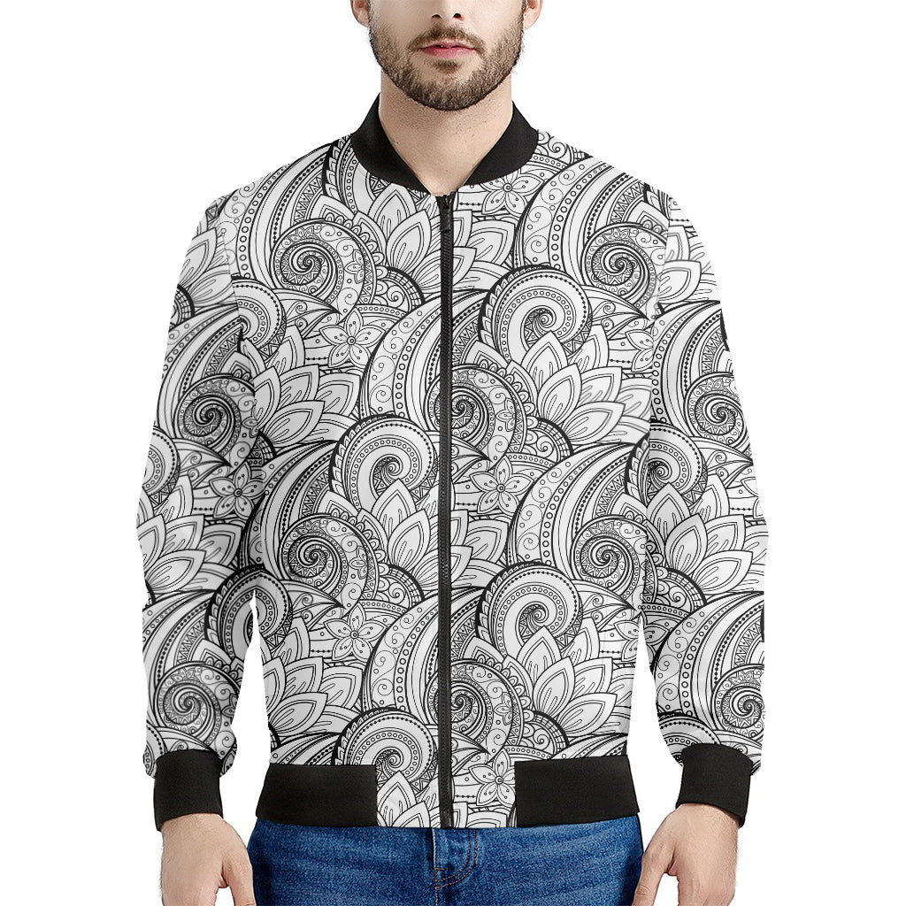 Zentangle Flower Pattern Print Men's Bomber Jacket