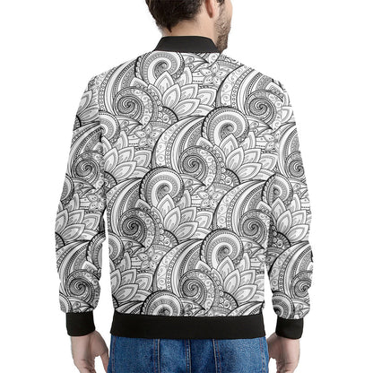 Zentangle Flower Pattern Print Men's Bomber Jacket