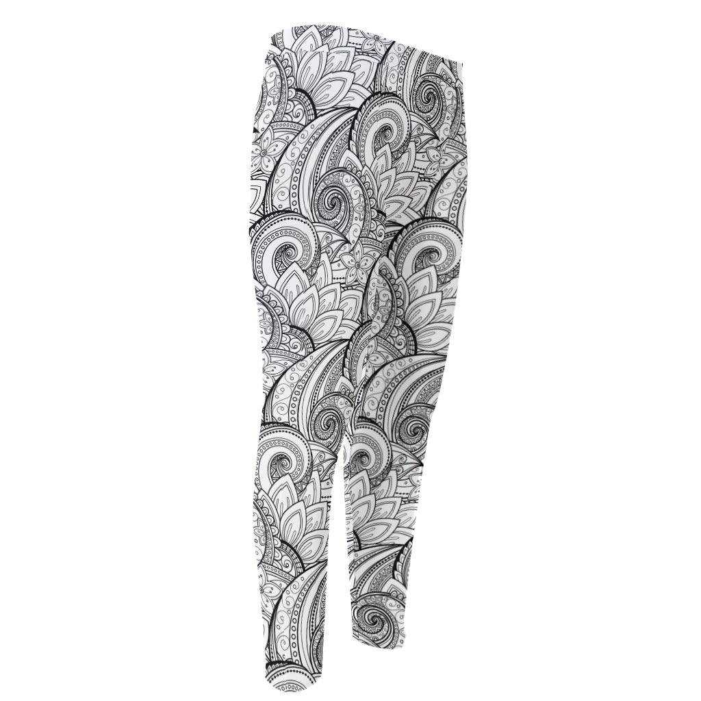 Zentangle Flower Pattern Print Men's Compression Pants