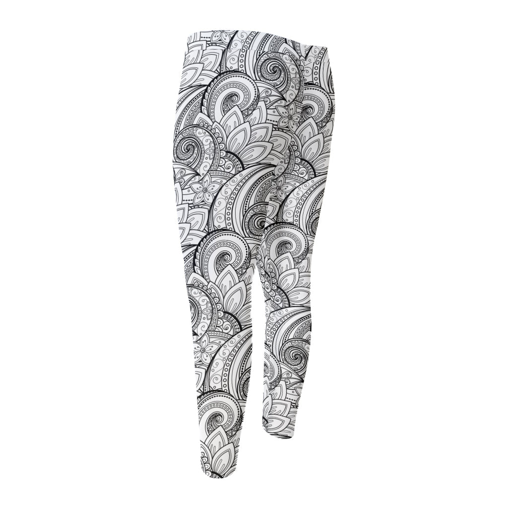 Zentangle Flower Pattern Print Men's Compression Pants