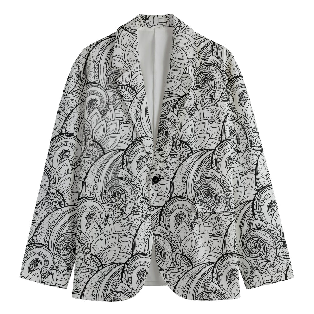 Zentangle Flower Pattern Print Men's Cotton Blazer