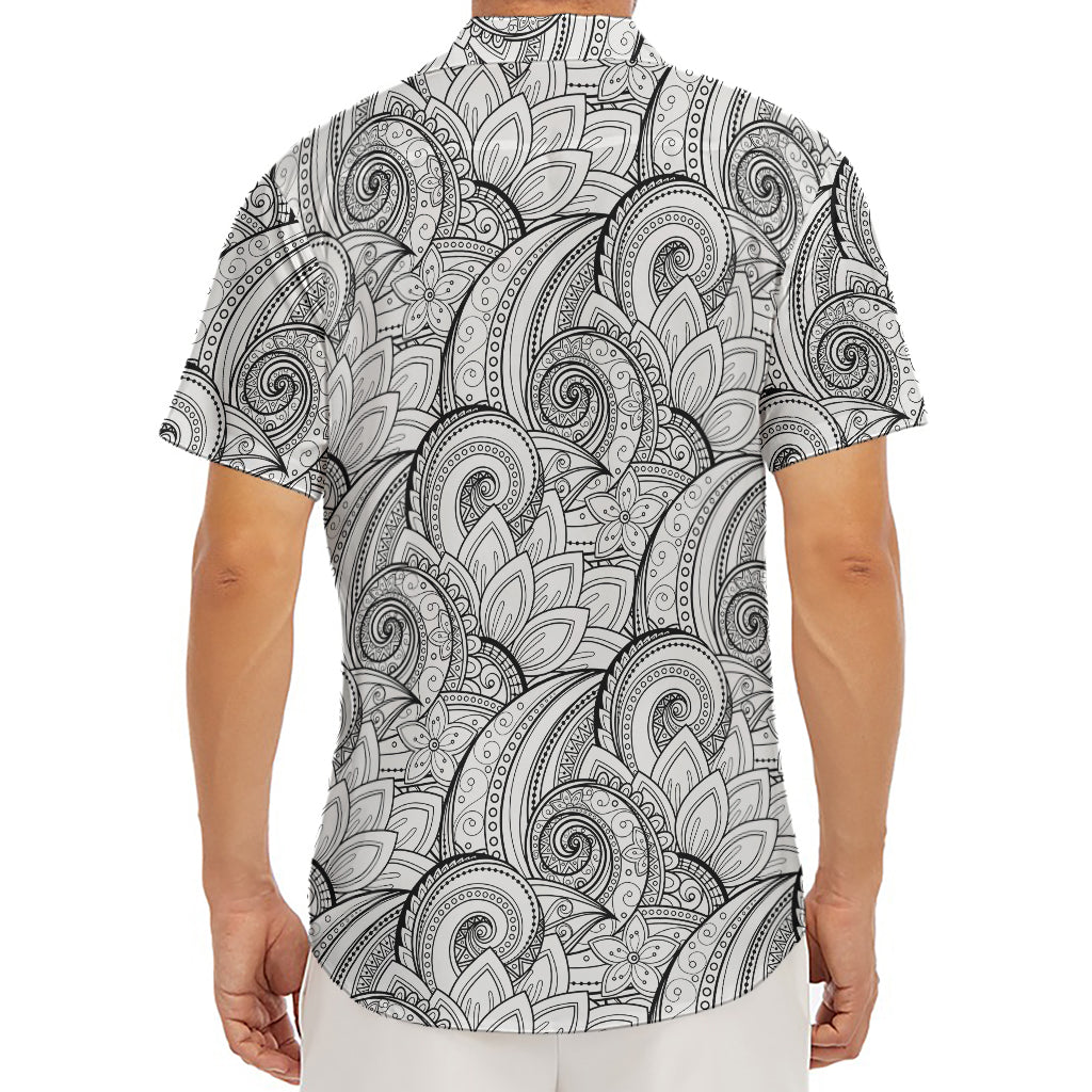 Zentangle Flower Pattern Print Men's Deep V-Neck Shirt