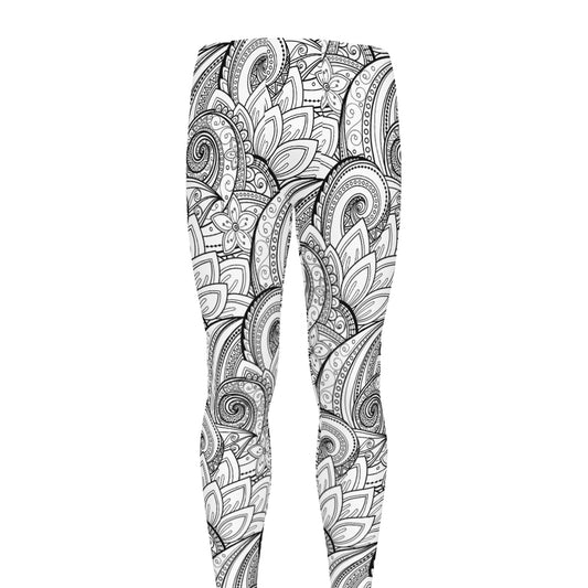 Zentangle Flower Pattern Print Men's leggings