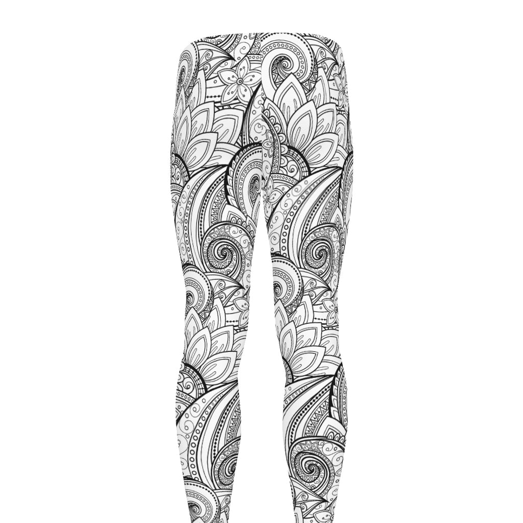 Zentangle Flower Pattern Print Men's leggings