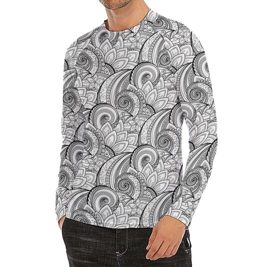 Zentangle Flower Pattern Print Men's Long Sleeve Rash Guard