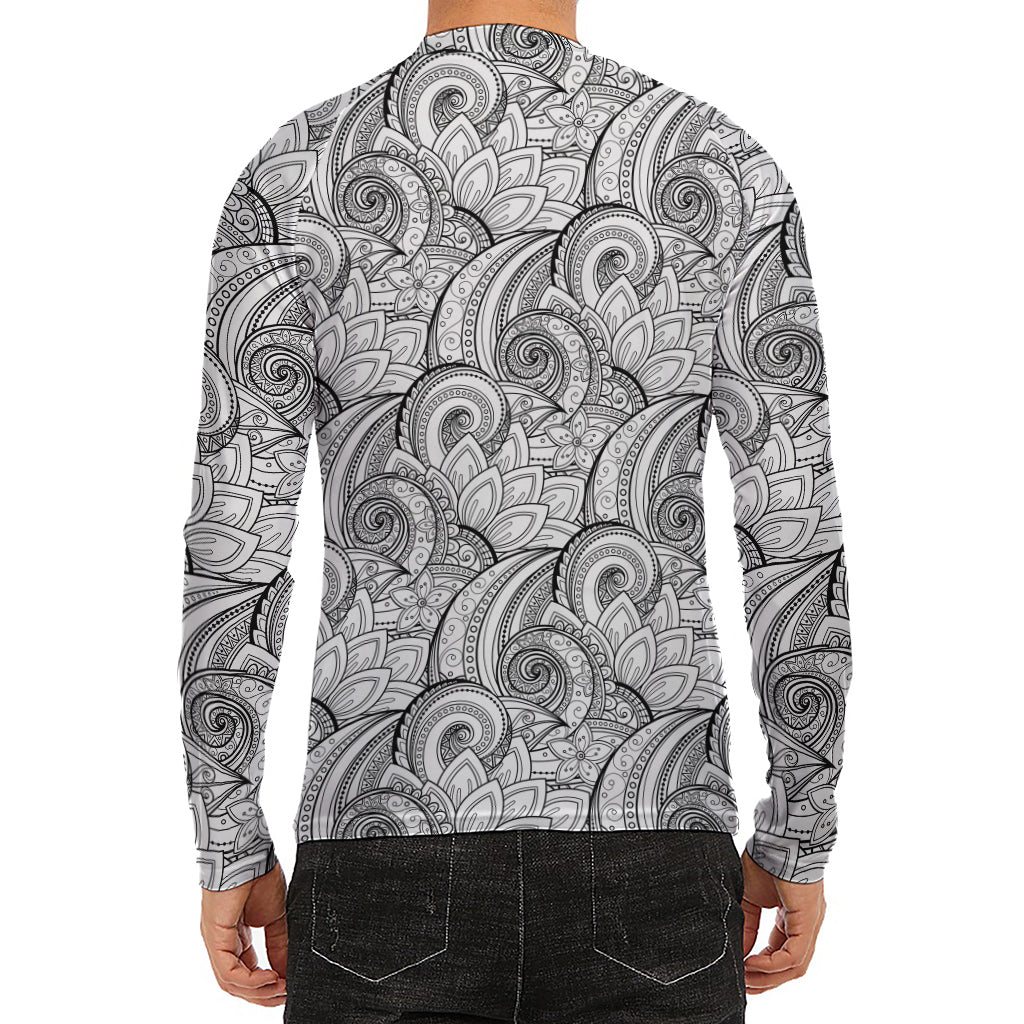 Zentangle Flower Pattern Print Men's Long Sleeve Rash Guard