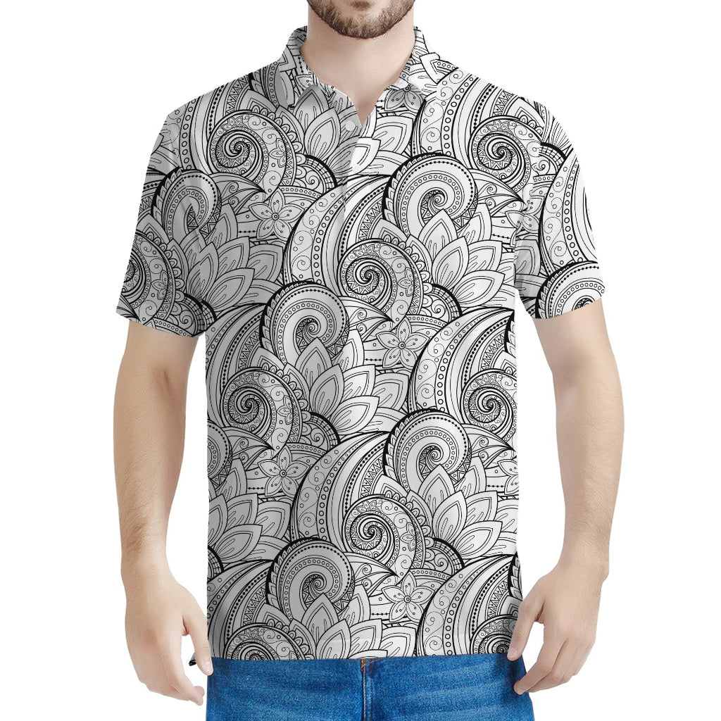 Zentangle Flower Pattern Print Men's Polo Shirt