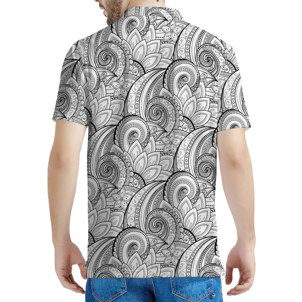 Zentangle Flower Pattern Print Men's Polo Shirt