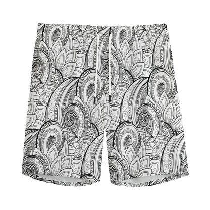 Zentangle Flower Pattern Print Men's Sports Shorts